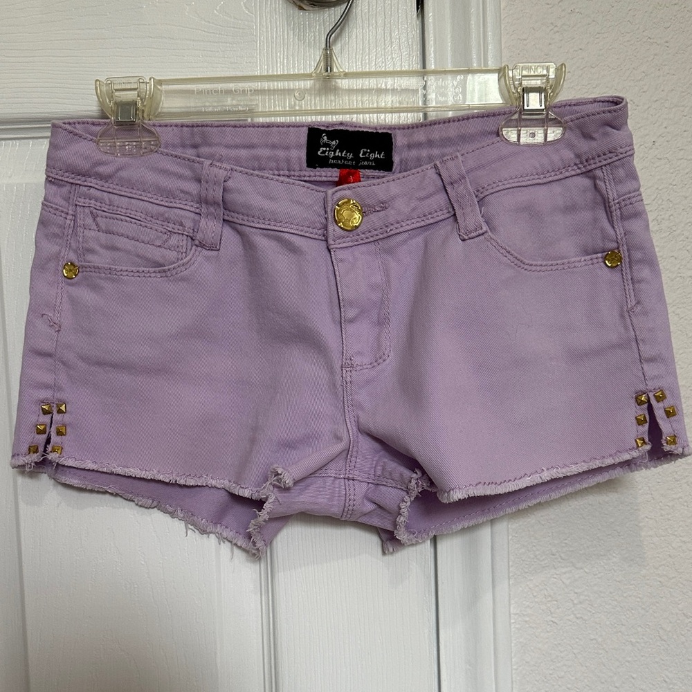 Lilac Studded Women Shorts with gold accents